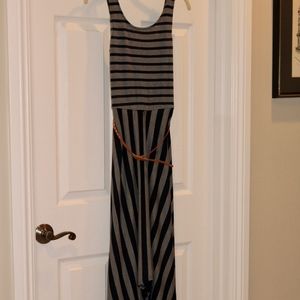High-low Grey and Blue Striped Dress w/ Belt